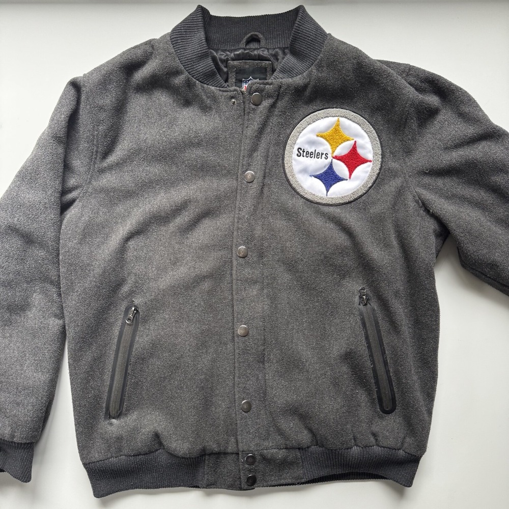 NFL Pittsburgh Steelers Heavyweight Varsity Presige Jacket Mens XL Gray‎ GIII